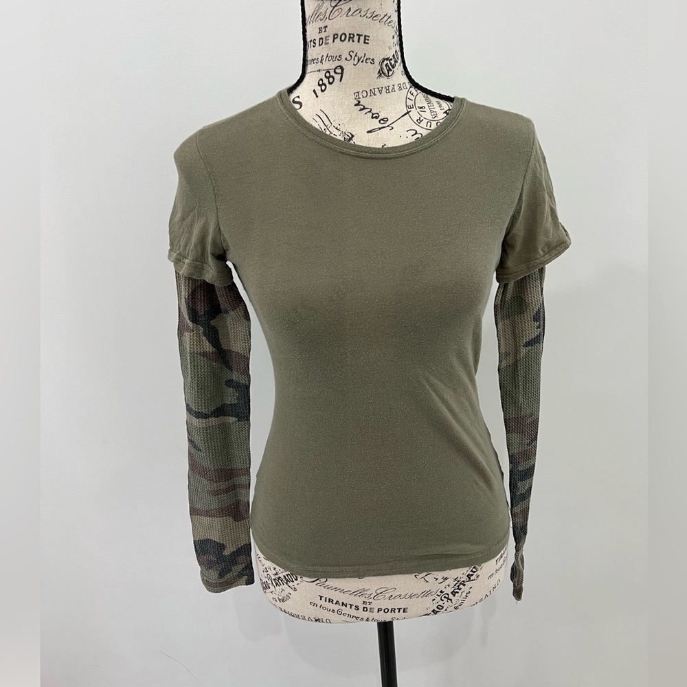 Army camo long sleeve flannel tshirt top , pre loved
